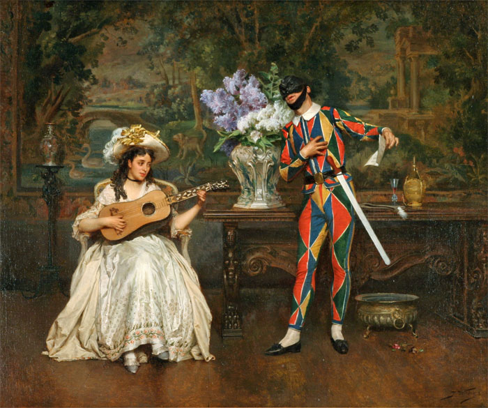 Musical Interlude, Woman And Harlequin by Jules Worms